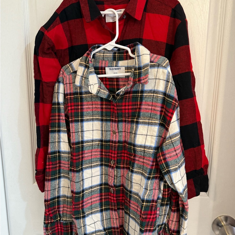 Set of 2 Old Navy Girls Plaid Flannel Shirts - Red and White